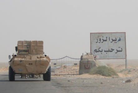 A road sign welcomes people to the town of Deir al-Zor in Syria September 20, 2017. Picture taken September 20, 2017. REUTERS/Omar Sanadiki