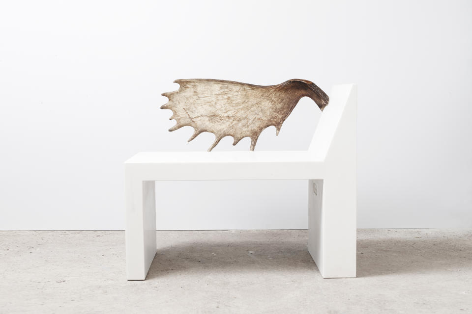 Tomb chair By Rick Owens Edition of 8 for Galerie Philia White marble, Moose Antler L90cm/W60cm/H75.5cm