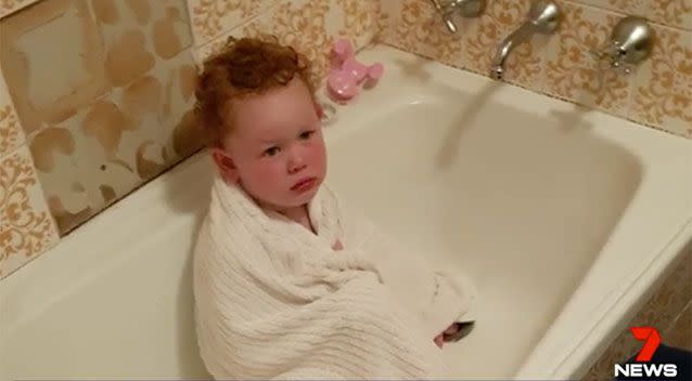 Little Leo got into a tricky spot when his fingers got stuck in the bath plug hole. Source: 7 News