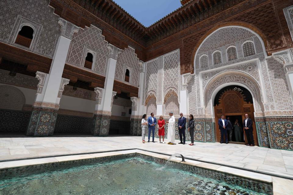 US first lady Jill Biden tours the Ben Youssef Madrasa in Marrakesh on June 4, 2023.