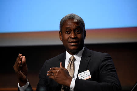 FILE PHOTO: President and Chief Executive Officer of the Federal Reserve Bank of Atlanta Raphael W. Bostic speaks at a European Financial Forum event in Dublin, Ireland February 13, 2019. REUTERS/Clodagh Kilcoyne/File Photo