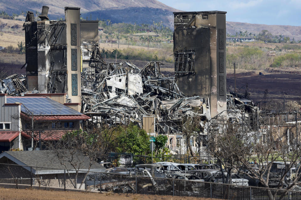 Lahaina, Maui on Aug. 14, 2023. The Keawe business center lies in ruins days after a fierce wildfire destroyed much of Lahaina's business district.  / Credit: Robert Gauthier/Los Angeles Times via Getty Images