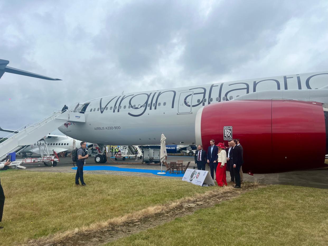 on board a Virgin Airbus A330neo at the 2024 Farnborough Airshow.