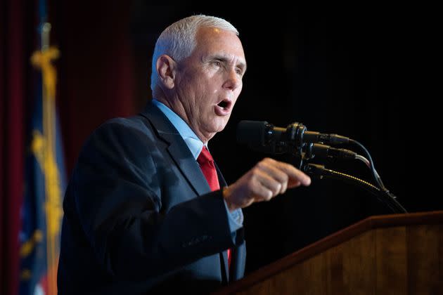 Former Vice President and 2024 hopeful Mike Pence speaks at the North Carolina Republican Party convention in Greensboro, North Carolina, on Saturday, June 10.