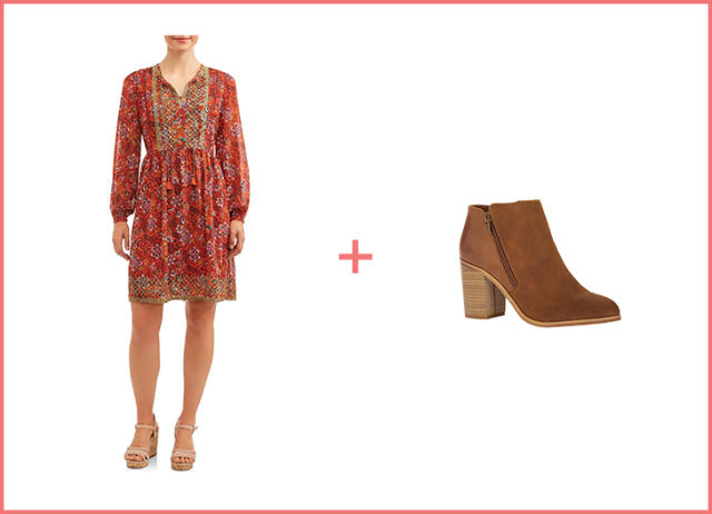 Red leopard print dress and Chelsea boots