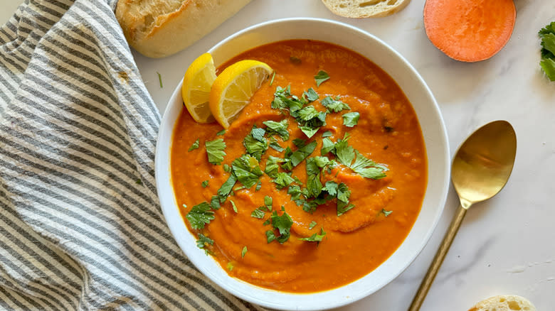 bowl of soup with cilantro