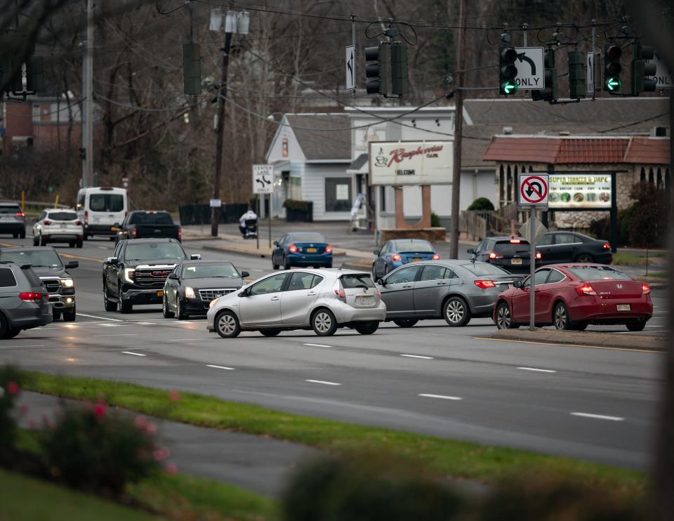 A view of traffic along Commercial Drive in New Hartford on Tuesday, November 14, 2023.