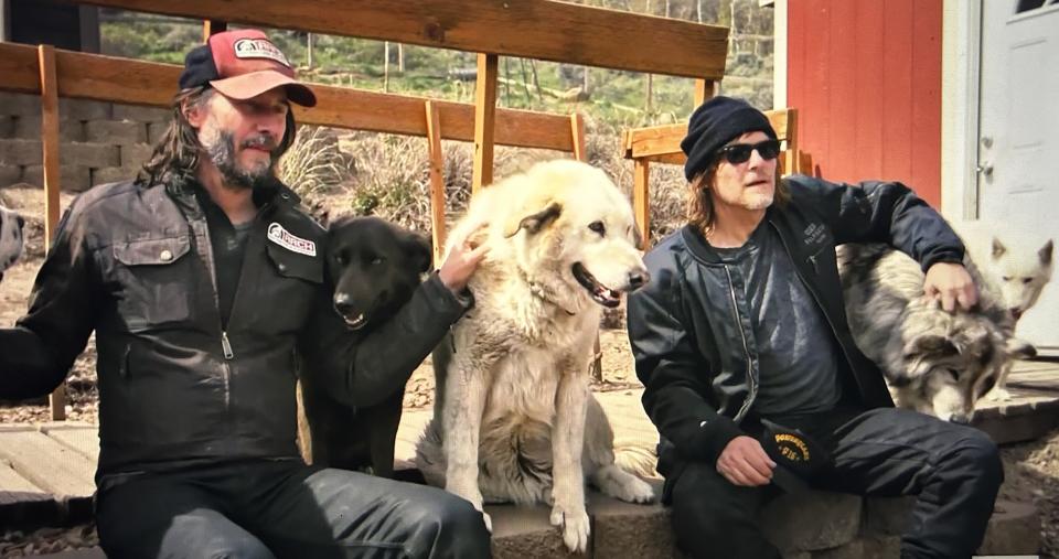Reeves and Reedus visit some furry friends along their journey. (AMC)