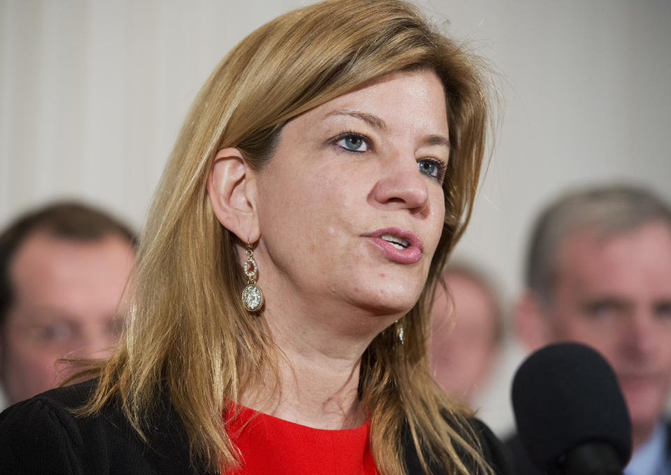 UNITED STATES - FEBRUARY 11:  Maya MacGuineas, president of the Committee for a Responsible Federal Budget and head of the Campaign to Fix the Debt, makes remarks during a news conference at the National Press Club to outline a new report from the Committee  entitled 