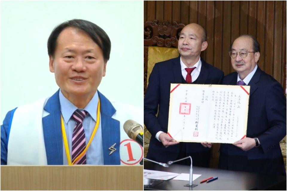 韓國瑜（右圖左）當選院長後，陳長宏（左圖）在立法院二樓嗆聲「恭喜草包院長」。（翻攝自公辦電視政見發表會YT、陳卓邦攝）