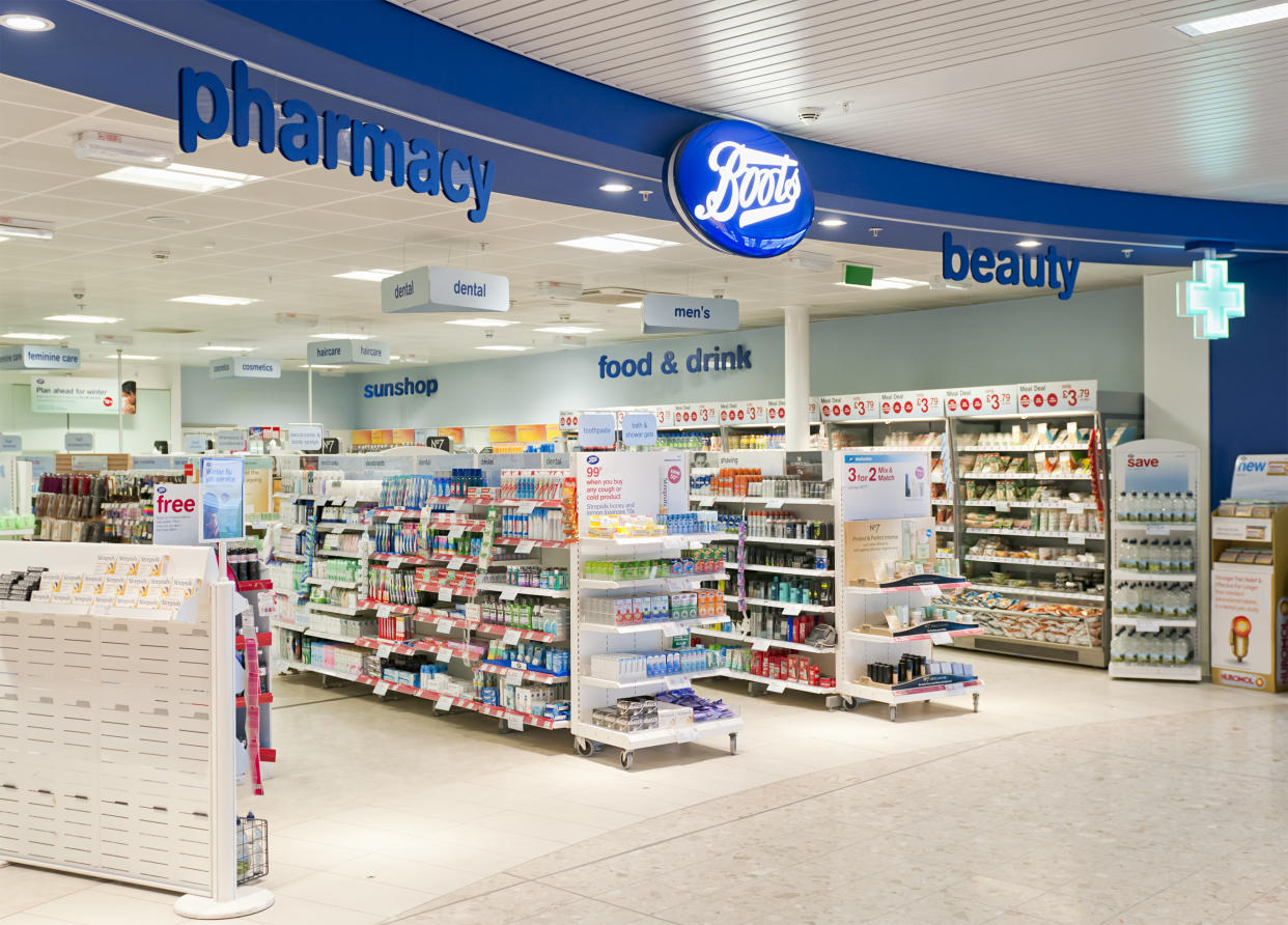 Edinburgh, Scotland, UK - January 14, 2011: The entrance to a Boots pharmacy and beauty shop in Edinburgh Airport.