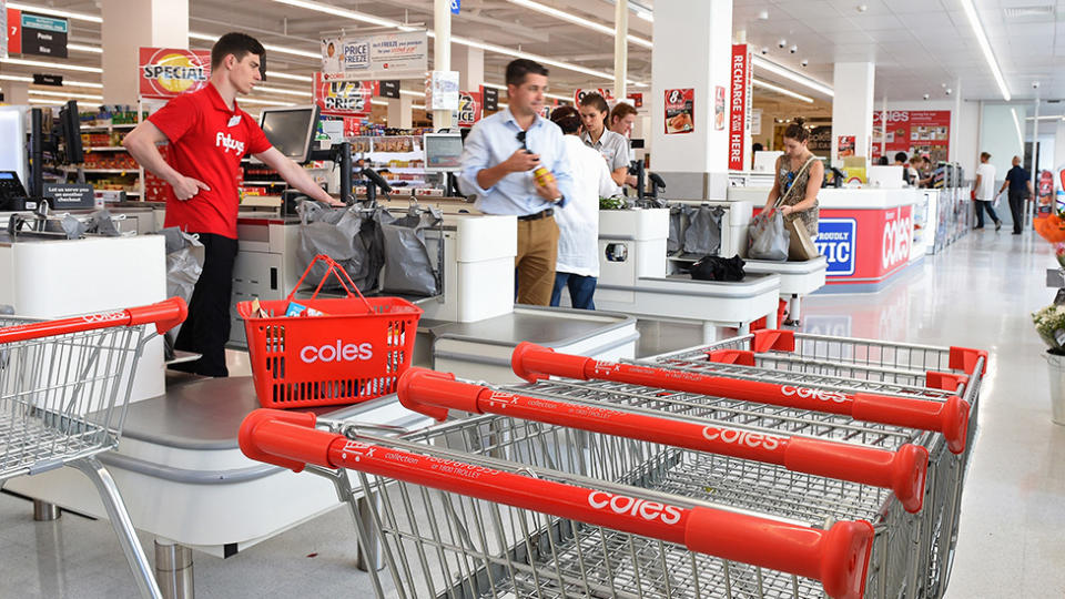 Pictured is a Coles checkout. Source: Getty