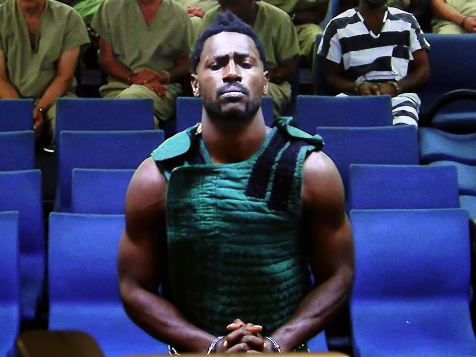 NFL free agent Antonio Brown appears at the Broward County Courthouse in Fort Lauderdale, Fla.