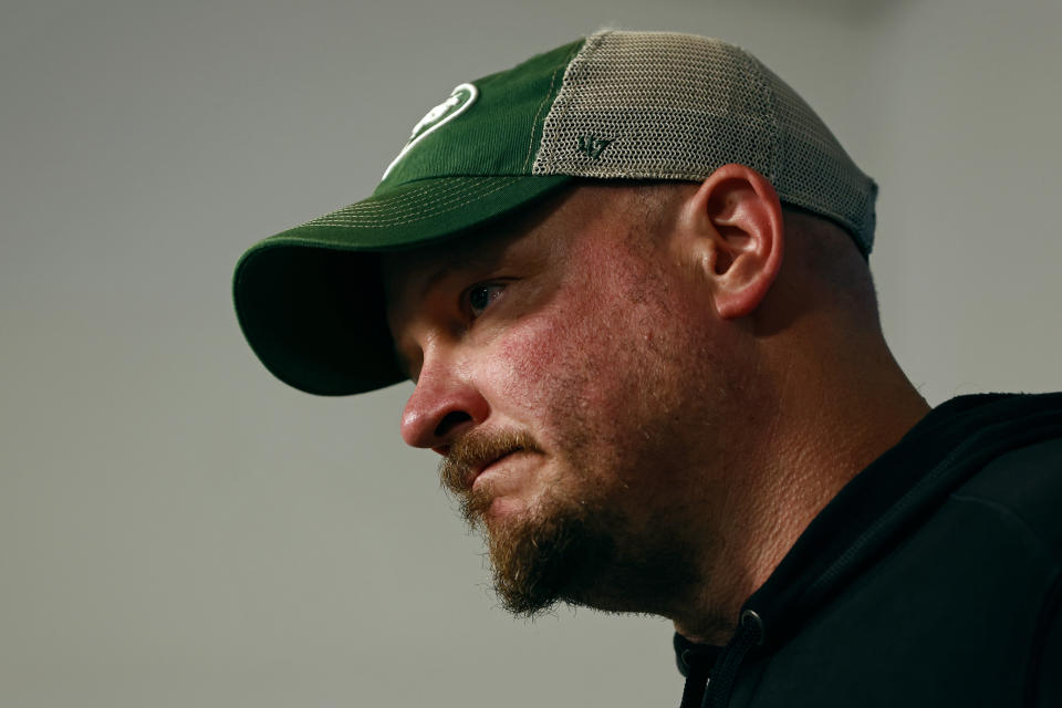 Nathaniel Hackett joined the Jets in 2023 after coaching the Broncos for less than a season.  (Photo by Rich Schultz/Getty Images)