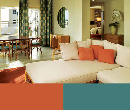 There's an ideal balance of warm and cool colors in The Raleigh hotel in South Beach, Miami,…