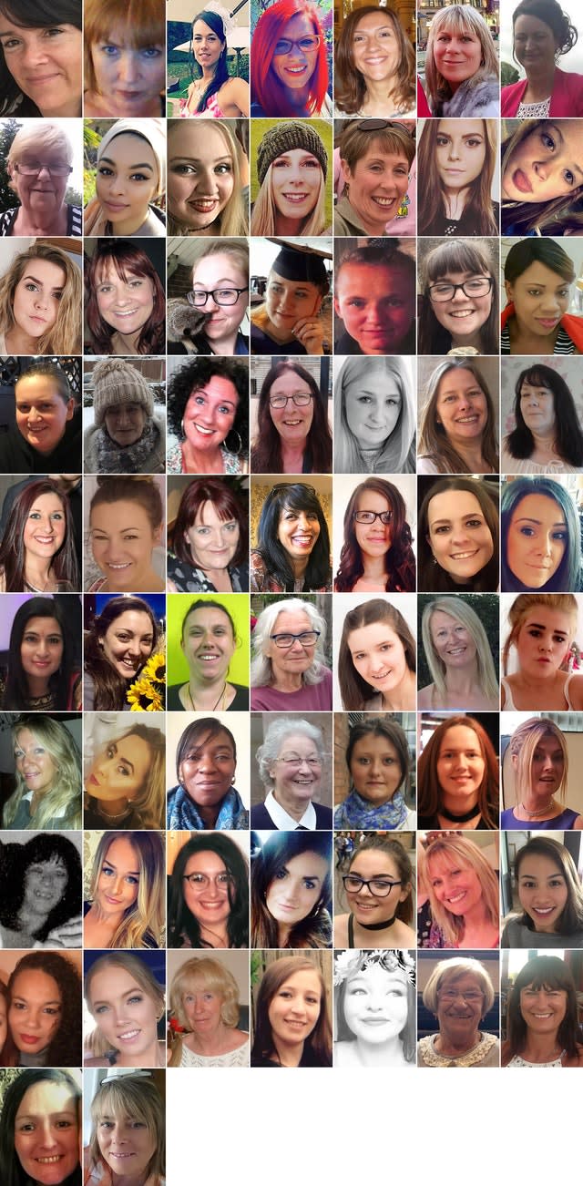 Composite image of 65 of the 139 women killed by men in 2017