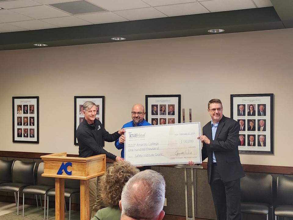 Texas Mutual presents Amarillo College (AC) with a $100,000 grant, to offer free safety and preventative courses to the community, as stated in a Thursday morning check presentation held in the Palo Duro Room of AC's Washington Street campus.