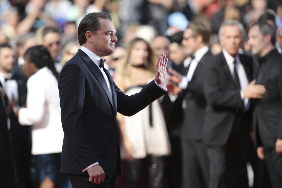 Actor Leonardo DiCaprio poses for photographers upon arrival at the premiere of the film 'Once Upon a Time in Hollywood' at the 72nd international film festival, Cannes, southern France, Tuesday, May 21, 2019. (AP Photo/Petros Giannakouris)