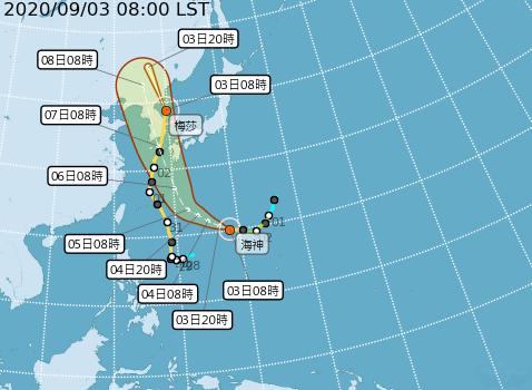氣象局指出，中颱海神朝日韓方向前進，對台灣沒有直接影響。（圖／中央氣象局）