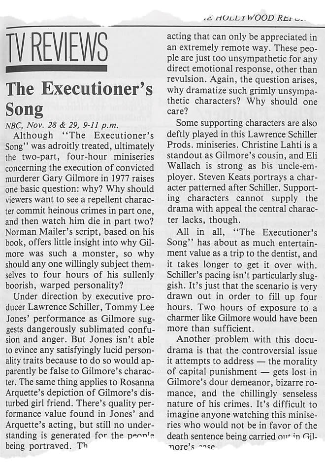 The Executioner’s Song won Emmys for sound editing and lead actor in a limited series. - Credit: The Hollywood Reporter