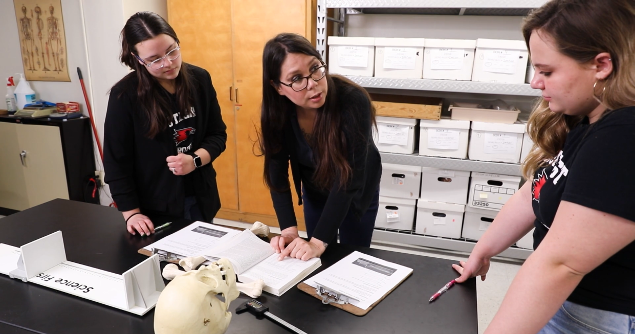 Southeast Missouri State University professor Jennifer Bengtson, middle, works in forensic anthropology. Her class is currently helping solve an 18-year-old Webster County mystery.