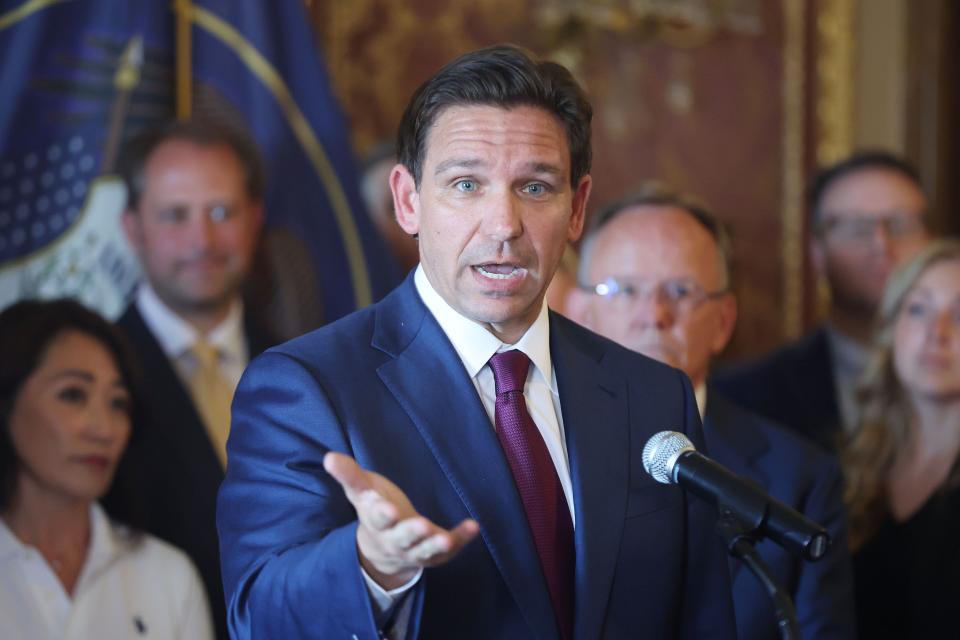 Florida Gov. and presidential candidate Ron DeSantis speaks during a press conference at the Capitol in Salt Lake City on Friday, July 21, 2023. | Jeffrey D. Allred, Deseret News