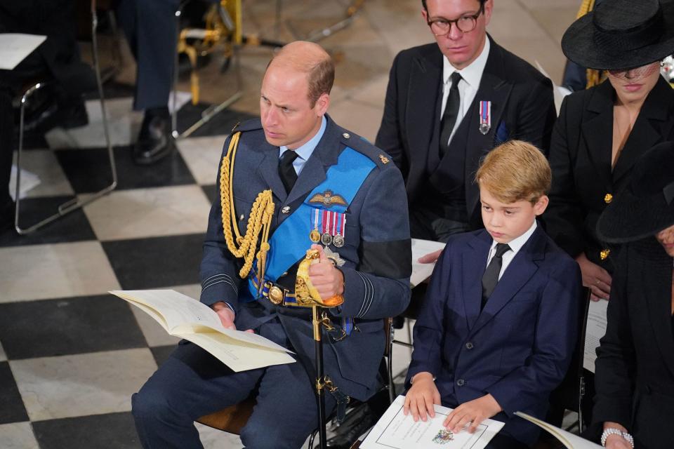 Prince William and Prince George attend Queen Elizabeth's funeral at Westminster Abbey on September 19, 2022.