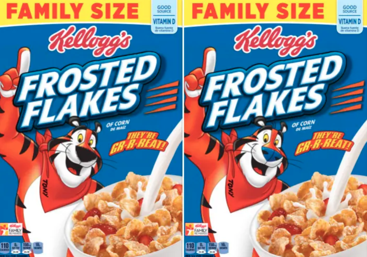 Tony the Tiger with a black nose next to Tony with a blue nose