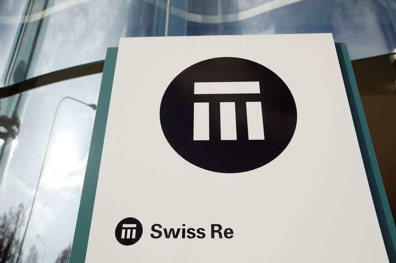 FILE PHOTO: The logo of insurance company Swiss Re is seen in front of its headquarters in Zurich