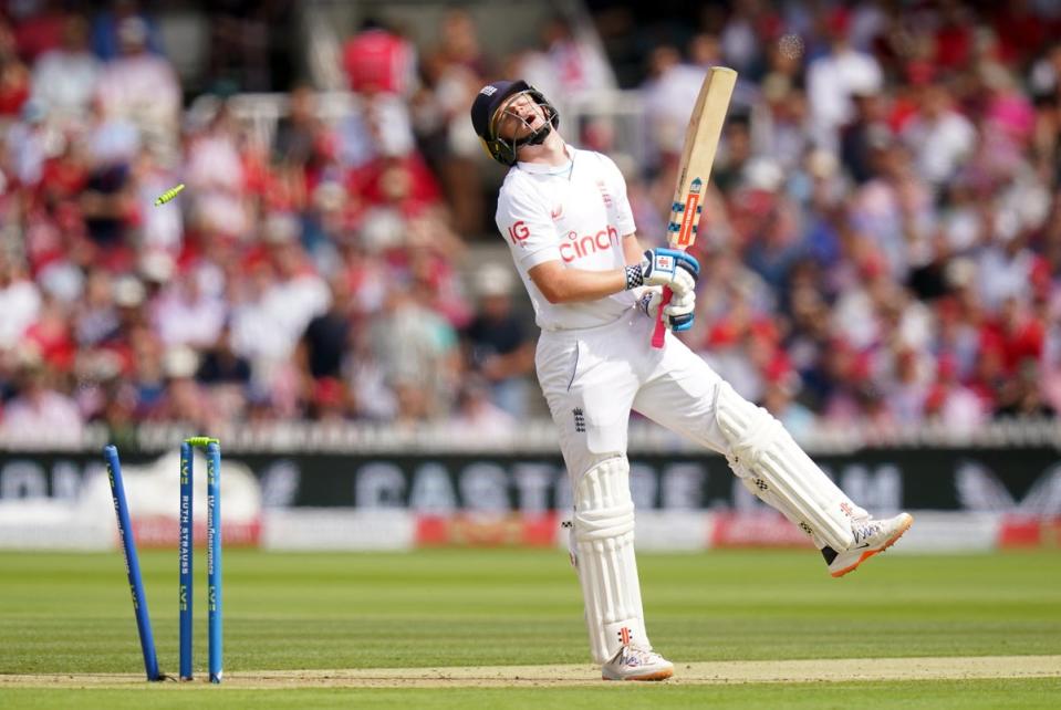 Ollie Pope reacts after losing his wicket to Kagiso Rabada (Adam Davy/PA) (PA Wire)