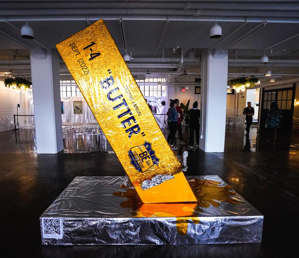 A Butter sculpture by Marvin D. Rouse on display during preview night for the second annual "Butter" fine art fair presented by Ganggang on Thursday, Sept. 1, 2022, at the Stutz Building in Indianapolis. The art fair features more than 50 black artists, with a focus on equity. 