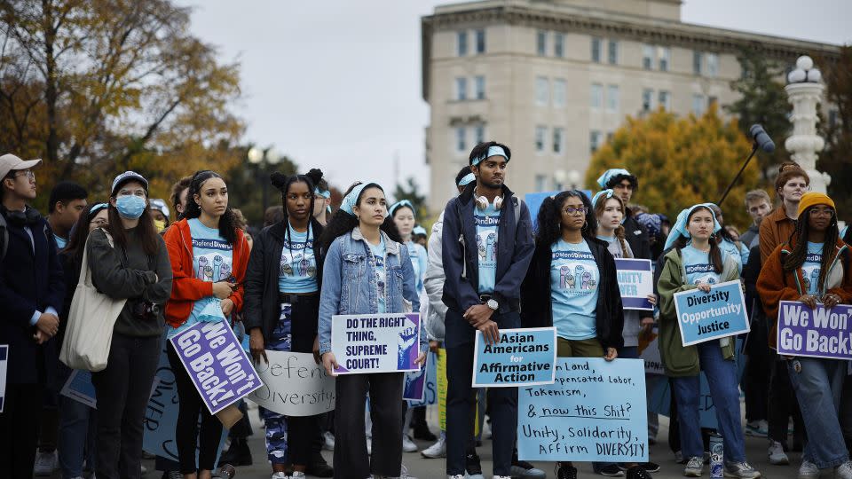 Proponents for affirmative action in higher education rally in front of the U.S. Supreme Court in October 2022. - Chip Somodevilla/Getty Images