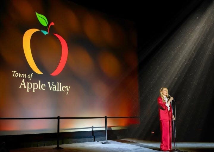 Singer Chelsea Emma Franko performs at the Town of Apple Valley's "Snack-Sized" State of the Town event at the town's newly named Singh Center for The Arts.