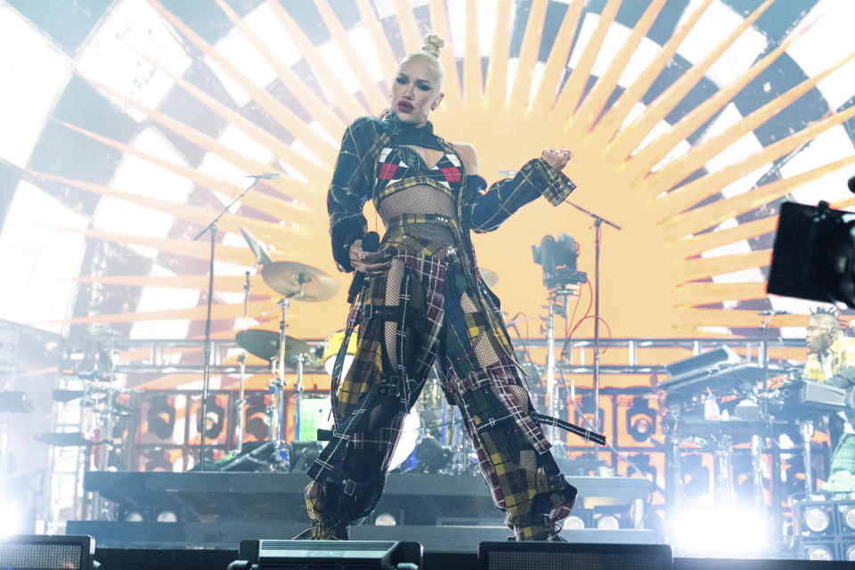 Gwen Stefani of No Doubt performs during the the first weekend of the Coachella Valley Music and Arts Festival at the Empire Polo Club on Saturday, April 13, 2024, in Indio, Calif. (Photo by Amy Harris/Invision/AP)