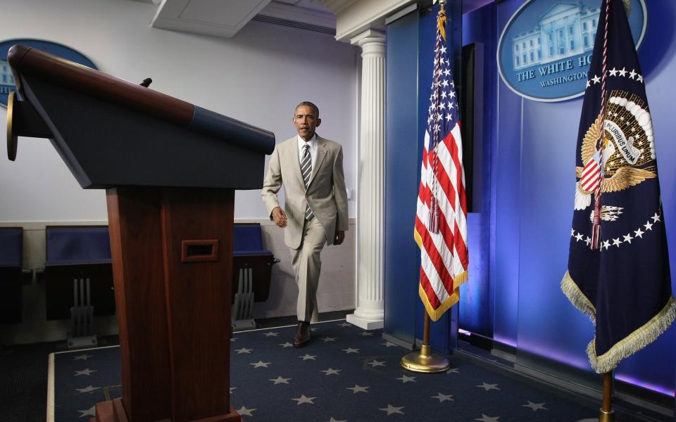 Barack Obama at a White House press briefing, August 28, 2014.