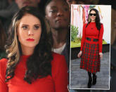 Very british! Sängerin Kate Nash schaute in einem roten Pullover und Schottenrock bei Designer Ashish Gupta vorbei. (Bilder: Getty Images)