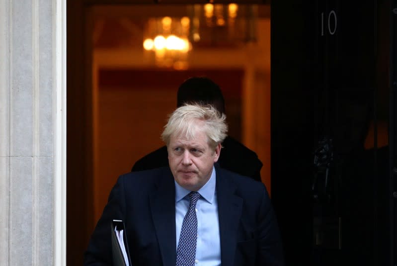 Britain's Prime Minister Boris Johnson leaves Downing Street to head for the House of Commons as parliament discusses Brexit, sitting on a Saturday for the first time since the 1982 Falklands War, in London