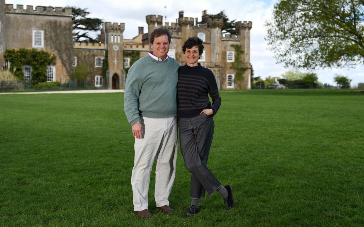 Charlie and Isabella Burrell at their home Knepp Castle in Sussex - Christopher Pledger