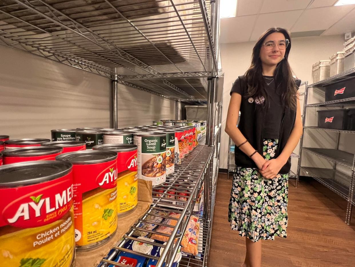 Bianca Gouveia is the vice-president of student services for the student council at Western University. She says student use of the USC's food bank has increased in recent years as students deal with higher rents and food prices.  (Andrew Lupton/CBC - image credit)