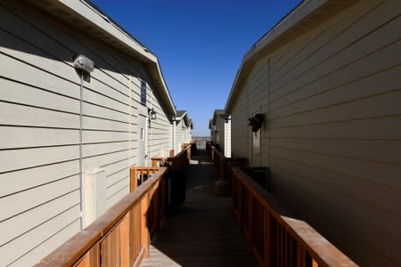 A newly constructed man camp is seen outside of Midland