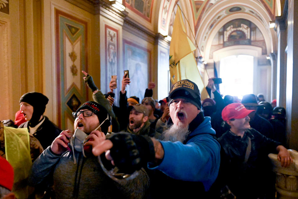 Image: Supporters of President Donald Trump protest inside the Capitol on Jan. 6, 2021. (Roberto Schmidt / AFP - Getty Images file)