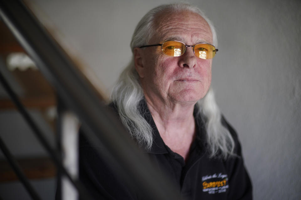 Ward Black poses for a portrait Thursday, June 11, 2020, in Las Vegas. Black, a University of Michigan gymnast on the school's 1970 national championship team, says it was "an open secret" that a team doctor sexually abused athletes at the school. (AP Photo/John Locher)