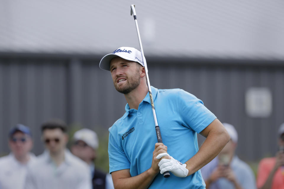 Wyndham Clark watches his tee shot on the ninth hole during the first round of the Houston Open golf tournament Thursday, March, 28, 2024, in Houston. (AP Photo/Michael Wyke)