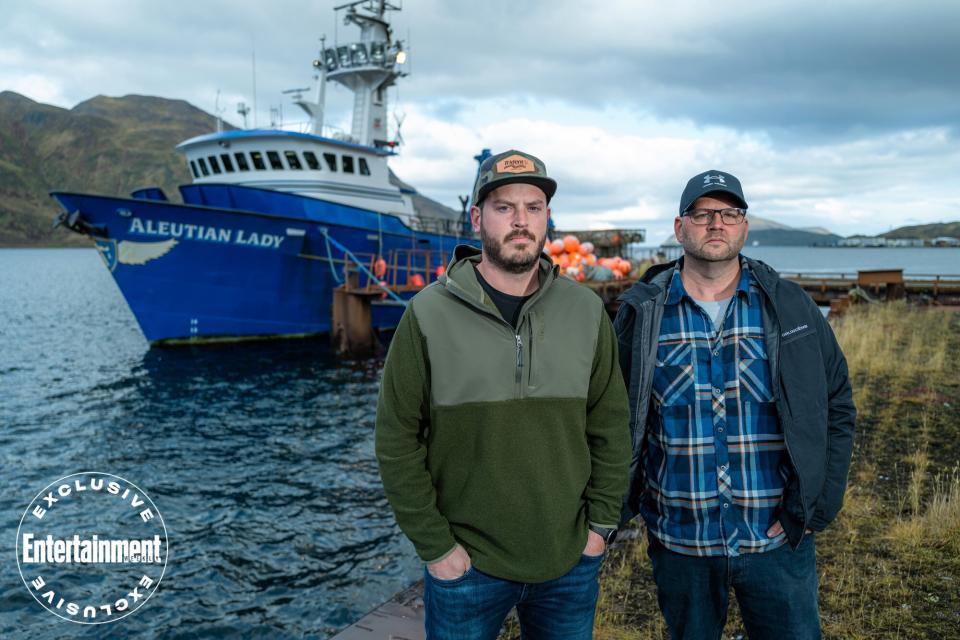 Meet the new cast of Deadliest Catch Wide shot Sean and Rick at dock posing with stack of buoys and the Aleutian Lady in the background Captains Sean Dwyer and Rick Shelford and the F_V Aleutian Lady