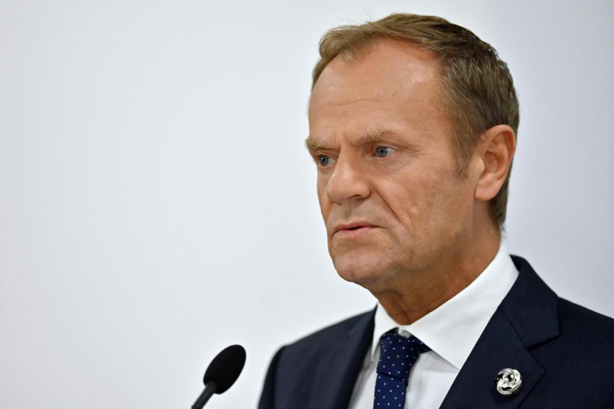 Donald Tusk attends a press conference during the G20 Osaka Summit: AFP/Getty Images