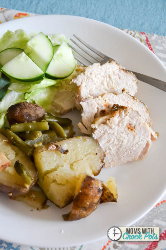 <p>Just five ingredients and a few hours yields a meal that is full of meat AND veggies! </p><p><strong>Get the recipe: <a href="https://momswithcrockpots.com/crockpot-ranch-chicken-dinner/" rel="nofollow noopener" target="_blank" data-ylk="slk:Crockpot Ranch Chicken and Potatoes;elm:context_link;itc:0;sec:content-canvas" class="link ">Crockpot Ranch Chicken and Potatoes</a></strong></p>