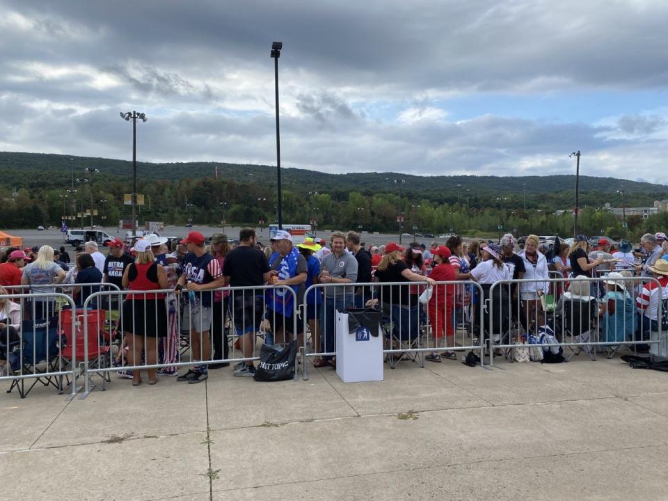 Trump supporters lined up early Saturday to see the former president rally in Luzerne County, Pennsylvania. Donald Trump will be joined by Pennsylvania candidate for governor Doug Mastriano, candidate for US Senate Dr. Mehmet Oz, and candidate for Congress' in PA District 8 Jim Bognet.