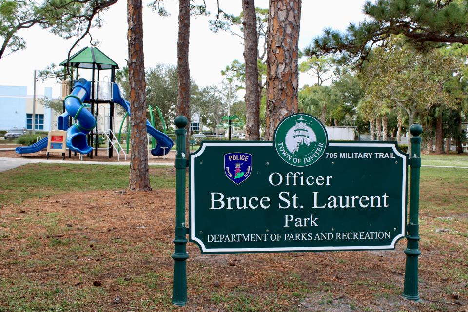 Officer Bruce St. Laurent Park is a 1-acre site along Military Trail in Jupiter dedicated to the police officer who died in 2012. At Christmastime, St. Laurent would go to the park dressed as Santa Claus and give presents to children from the Pine Gardens neighborhood.