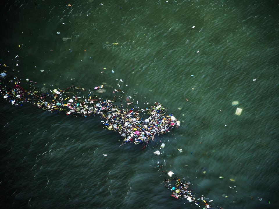 Garbage floating on the surface of the sea