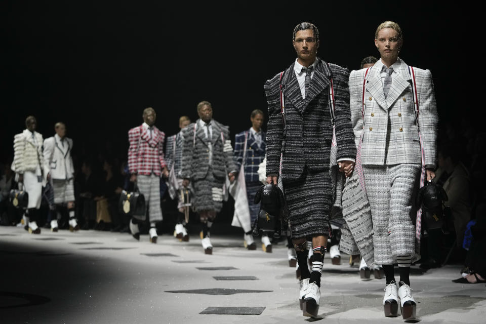 The Thom Browne collection is modeled during Fashion Week, Tuesday, Feb. 14, 2023, in New York. (AP Photo/Mary Altaffer)